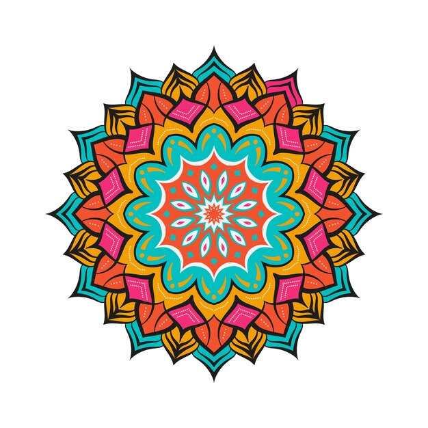 Vectorillustratie van een kleurrijke mandala op een witte achtergrond.