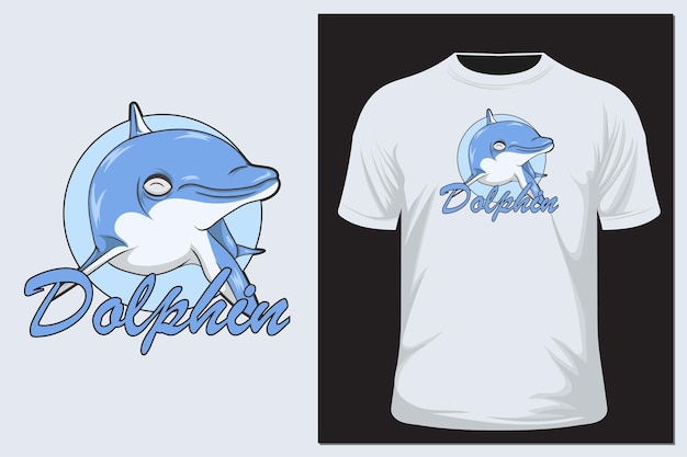 Vectorillustratie van een lachende dolfijn in actie. t-shirt en sticker