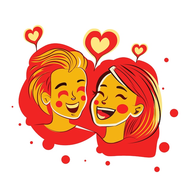 Vectorillustratie van een liefdevol paar dat gelukkig glimlacht en kletst