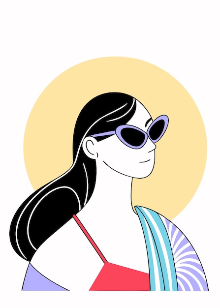 Vectorillustratie van een mooie jonge vrouw met een zonnebril op een witte achtergrond