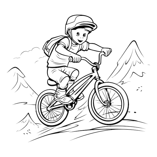 Vectorillustratie van een mountainbiker in zwart-wit