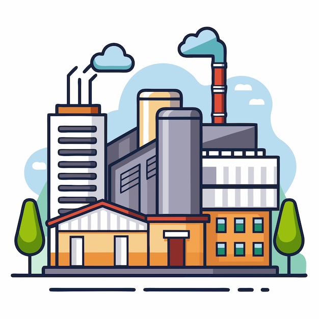 Vectorillustratie van een papierfabriek met industriële uitrusting