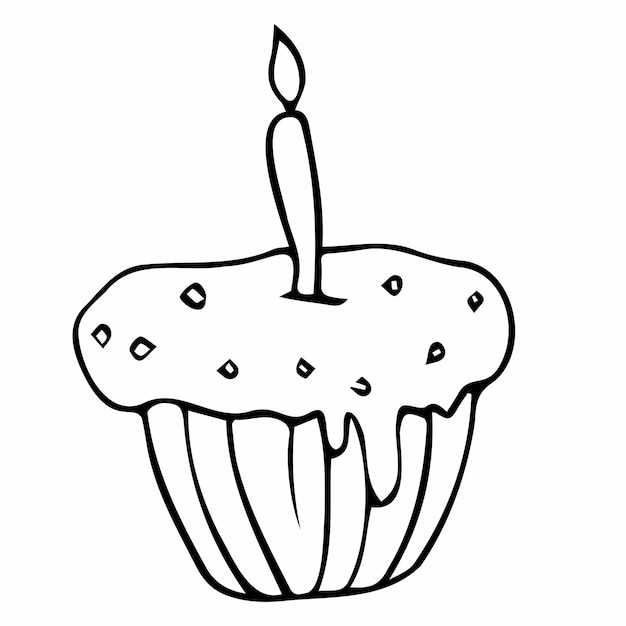 Vectorillustratie van een Pasen-cake met een kaars. Geïsoleerd op een witte achtergrond. Contour. tekening