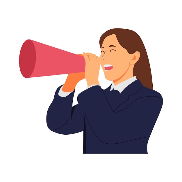 Vectorillustratie van een persoon die door een megafoonluidspreker schreeuwt