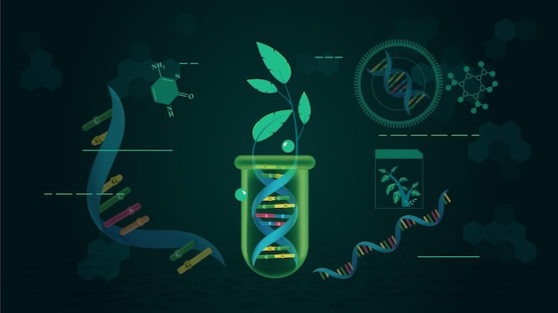 Vector vectorillustratie van een plant die opgroeit uit dna