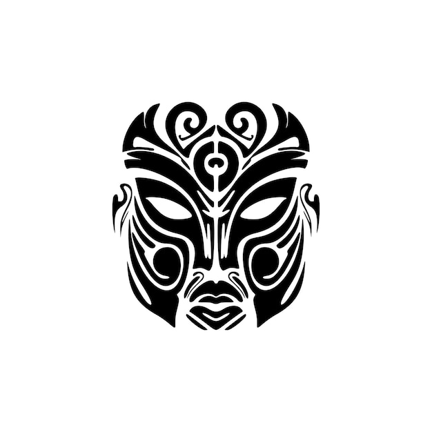 Vector vectorillustratie van een polynesische maskertattoo met zwarte en witte tinten
