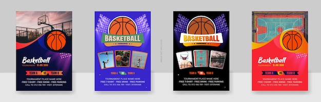 Vectorillustratie van een poster sjabloon voor een basketbaltoernooi flyer met basketbal