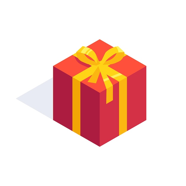Vectorillustratie van een rode vierkante geschenkkist met een gele boog