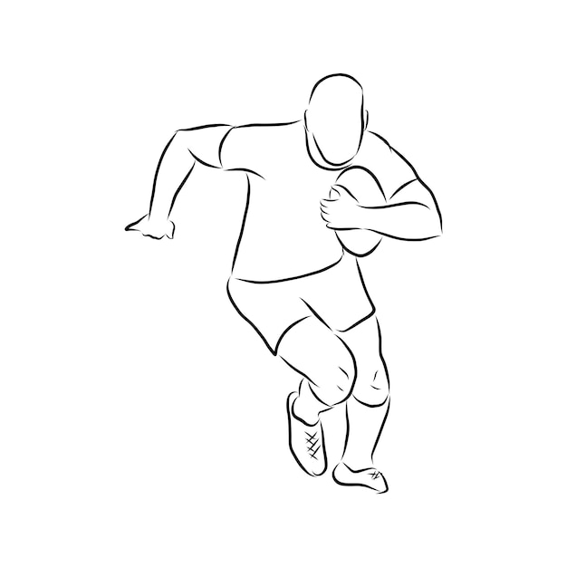 Vectorillustratie van een rugbyspeler die helemaal zwart draagt en met bal loopt