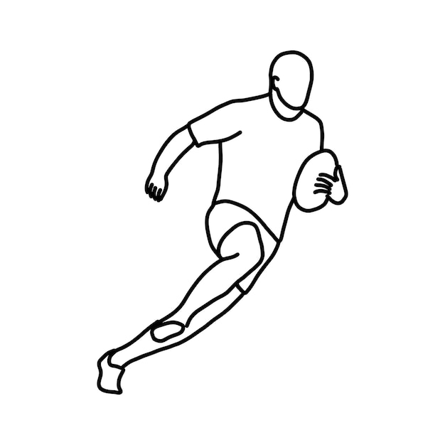 Vectorillustratie van een rugbyspeler die helemaal zwart draagt en met bal loopt
