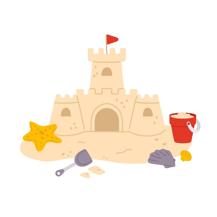 Vectorillustratie van een schattig zandkasteel voor digitale zegelgroetekaartjes stickericondesign