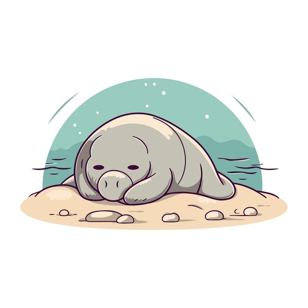 Vector vectorillustratie van een schattige zeehond die op het zand in de woestijn slaapt