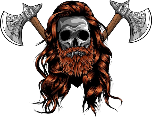 vectorillustratie van een schedel die een viking draagt