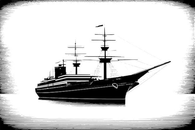 Vector vectorillustratie van een schip omlijnd in zwart met een gestructureerd uiterlijk op een witte achtergrond