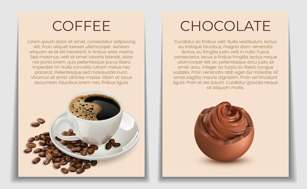 Vectorillustratie van een sjabloon voor spandoek voor reclame voor koffie en chocolade Schets voor creativiteit