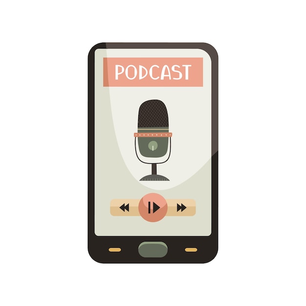 Vectorillustratie van een smartphone met een podcast-app. bloggen. een modern beroep. illustratie in vlakke stijl
