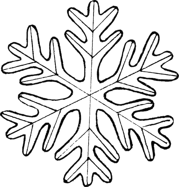 Vectorillustratie van een sneeuwvlok voor het nieuwe jaar met de hand getekende zwart-witte sneeuwenvlok