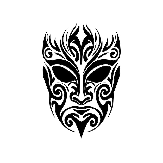 Vectorillustratie van een tatoeage met een zwart-wit Polynesisch masker