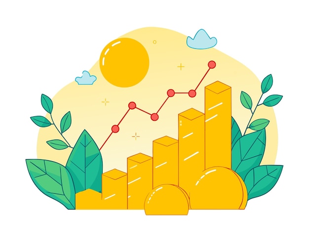 Vectorillustratie van een toenemende grafische staafstatistiek van kantoorgebouwen