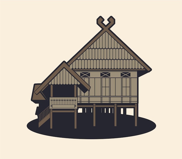 Vector vectorillustratie van een traditioneel bugis-huis uit indonesië in oude kleuren