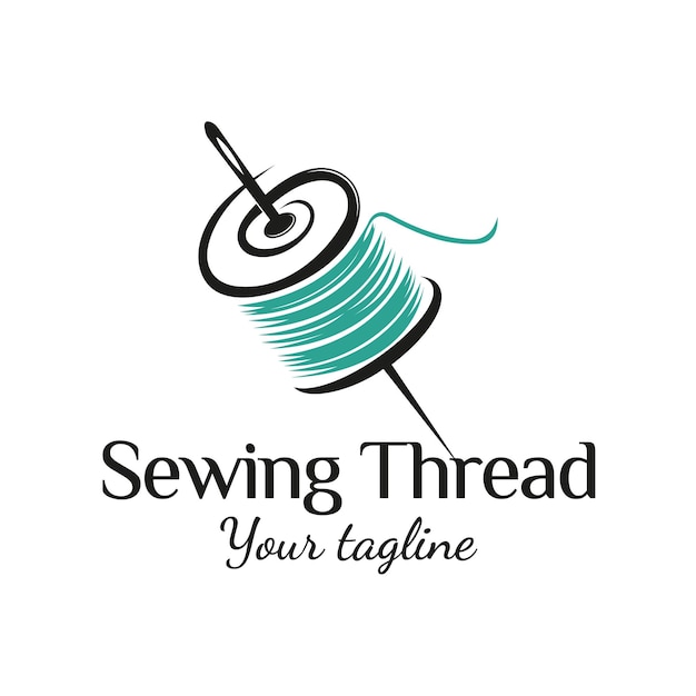 Vectorillustratie van een vintage logo voor een workshop tailor39s en een handgemaakte kledingwinkel ontwerpschema voor logo abstracte spoel met draad en naald