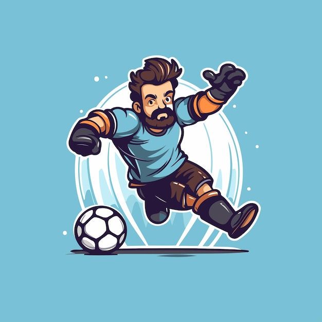 Vector vectorillustratie van een voetballer cartoon voetballer die de bal schopt