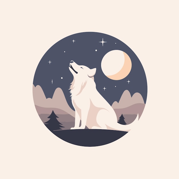 Vector vectorillustratie van een wolf in het bos's nachts met een volle maan