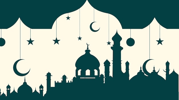 Vectorillustratie van Eid Mubarak achtergrond met moskee en maan