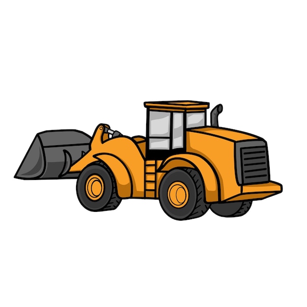 Vectorillustratie van einde loader zwaar voertuig. gele bulldozer, graver, steengroeve machine.