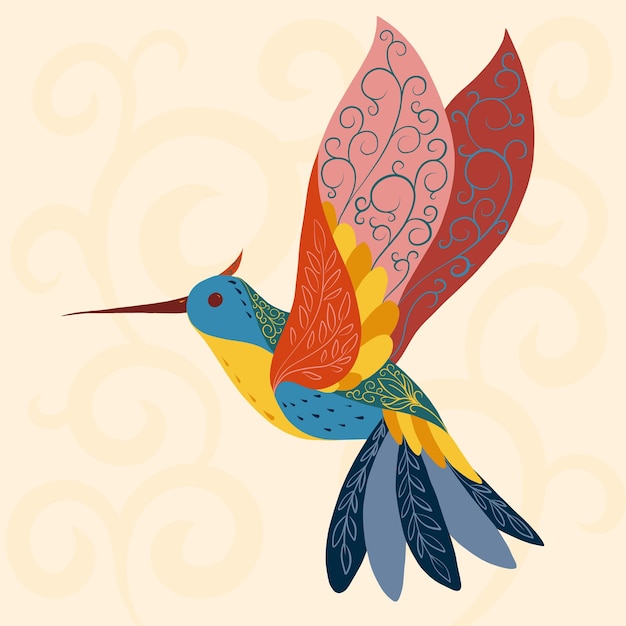 Vectorillustratie van fantastische kleurrijke ongebruikelijke vogel in een levendige tropische fauna-stijl