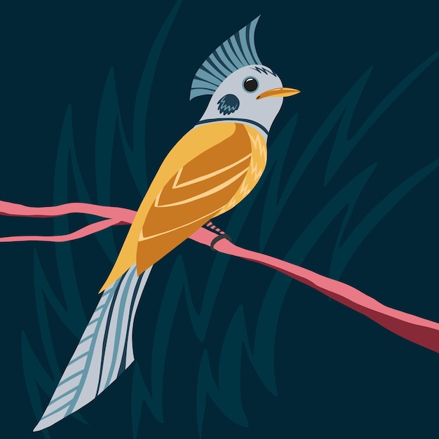 Vectorillustratie van fantastische kleurrijke ongebruikelijke vogel in een levendige tropische fauna-stijl