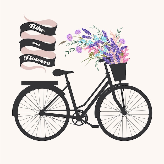 Vector vectorillustratie van fiets en bloem