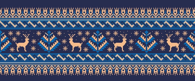 Vectorillustratie van folk naadloos patroonornament Etnisch Nieuwjaar groen ornament met pijnbomen en herten Cool etnisch grenselement voor uw ontwerpen