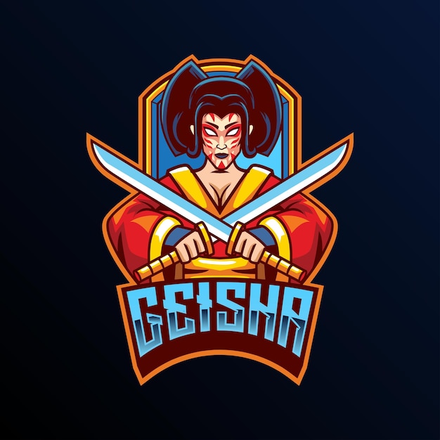 Vectorillustratie van geisha-mascotte voor gaming en sport-logo