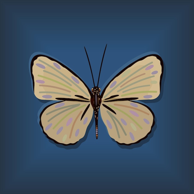 Vectorillustratie van gele vlinder op blauwe achtergrond. Exotisch helder insect.