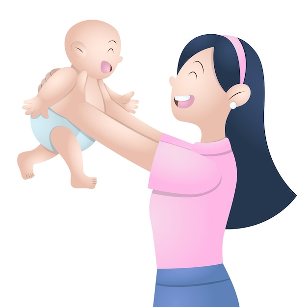 Vectorillustratie van gelukkige moeder met haar baby
