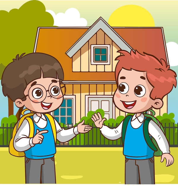 vectorillustratie van gelukkige schattige kinderen student praten