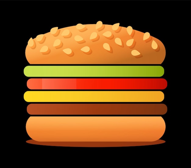 Vector vectorillustratie van grote smakelijke hamburger geïsoleerd op zwarte background