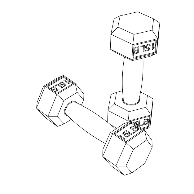 Vectorillustratie van halters - lijn schets kunst. 15lb