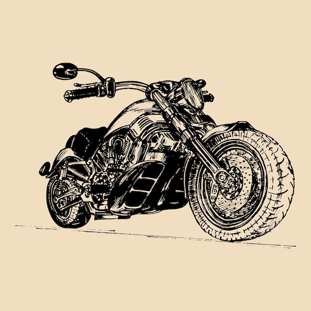 Vectorillustratie van handgetekende vintage retro motorfiets Gedetailleerde geschetste klassieke chopper