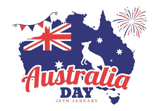 Vectorillustratie van Happy Australia Day op 26 januari met kaart en Australische vlag voor poster