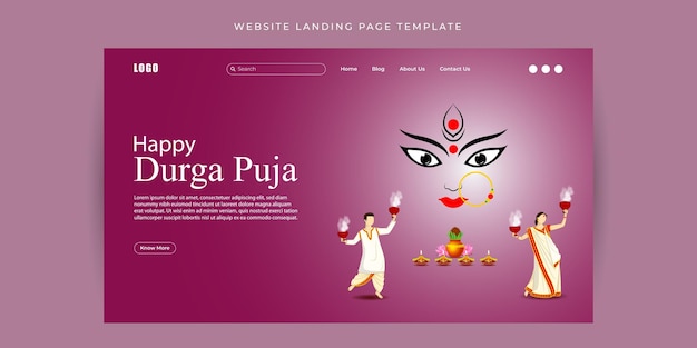 Vector vectorillustratie van happy durga puja website landing paginasjabloon voor spandoek