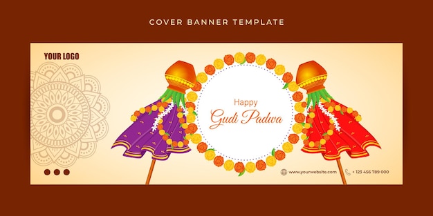 Vectorillustratie van Happy Gudi Padwa Facebook cover banner mockup Template