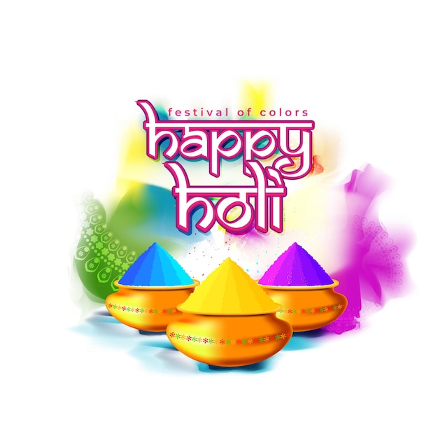 Vectorillustratie van Happy Holi-groet, geschreven Hindi-tekst betekent dat het Holi is, Festival van kleuren, festivalelementen met kleurrijke hindoe-feestelijke achtergrond