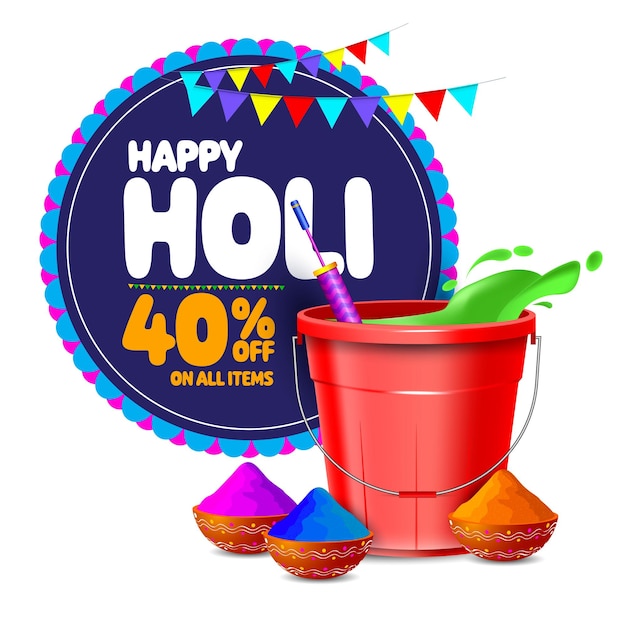 Vectorillustratie van happy holi sale discount concept met holi feestelijke elementen