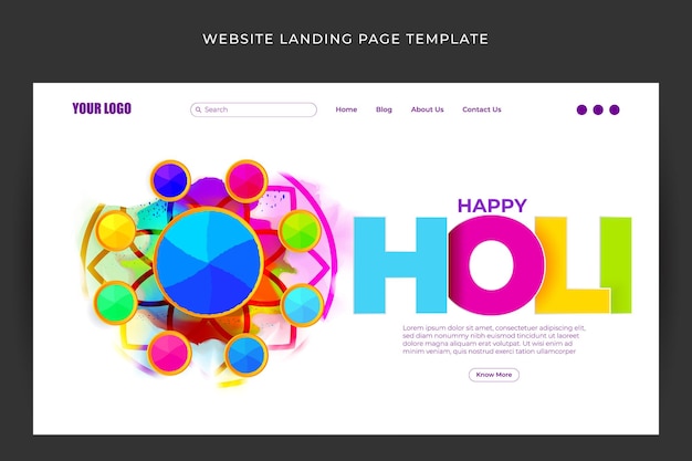 Vectorillustratie van Happy Holi website bestemmingspagina mockup sjabloon