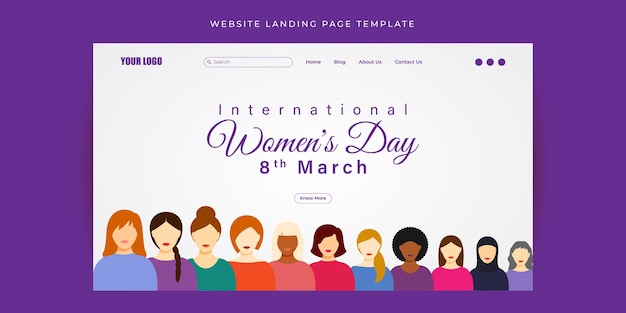 Vectorillustratie van Happy International Women's Day Website bestemmingspagina banner mockup Template