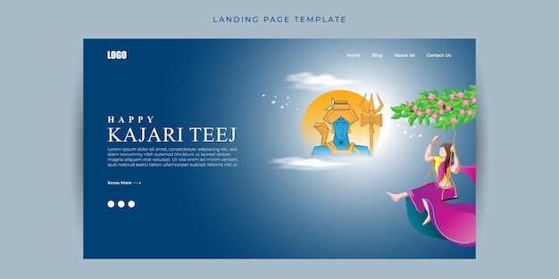 Vectorillustratie van Happy Kajari Teej Website landing paginasjabloon voor spandoek