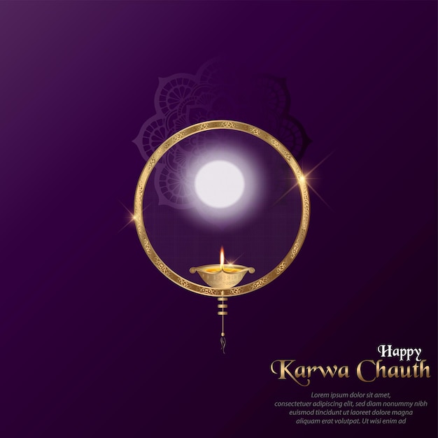 Vectorillustratie van Happy Karwa Chauth-festivalkaart met gouden stijl Background