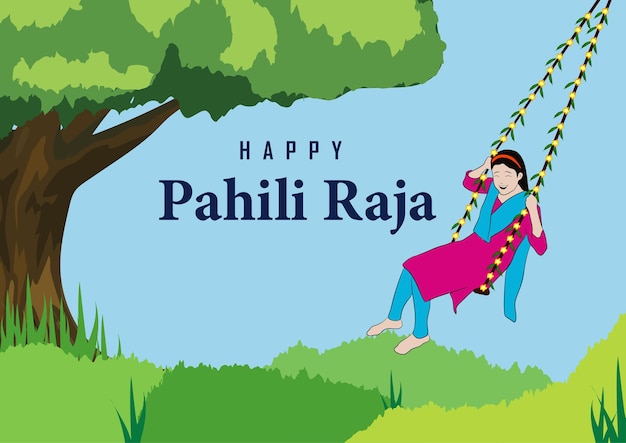 Vectorillustratie van Happy Pahili Raja meisje zwaaiend op een schommel in de jungle happy pahili raja hap